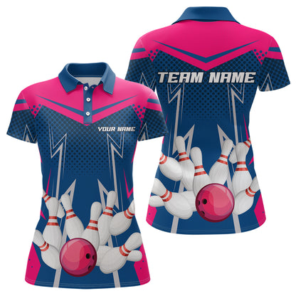 Pink&Blue Bowling Shirts for Men Women Team Personalized Bowling Polo and Quarter Zip MBL112