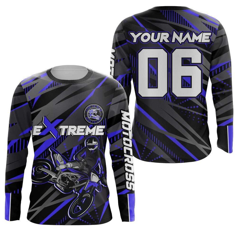 Blue Motocross Racing Jersey Kid Women Men Upf30+ Youth Dirt Bike Off-Road Shirt XM54