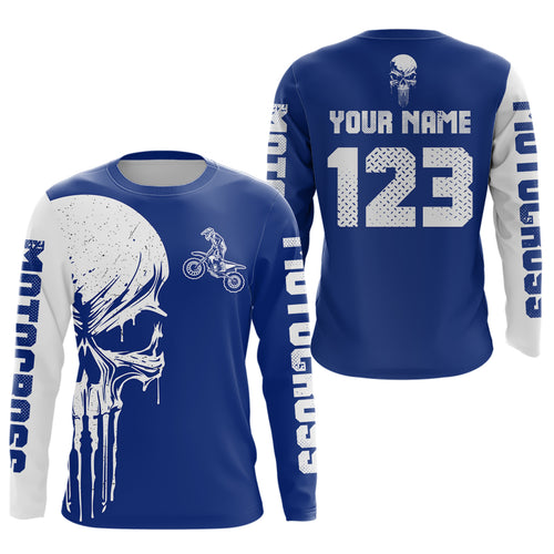 Custom Skull Motocross Jersey for Kid Men Women Blue Skull Dirt Bike Racing Shirt XM335