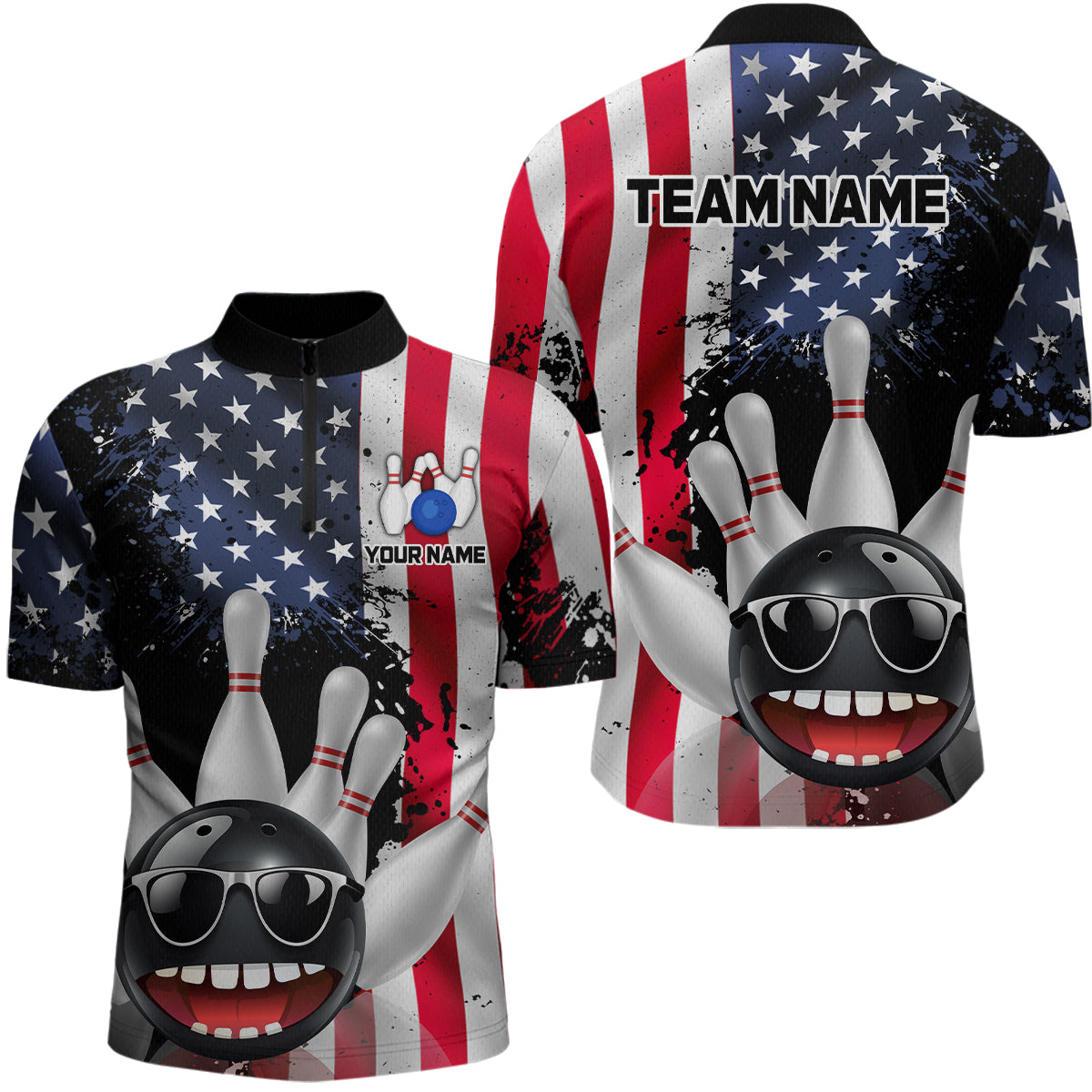 American Flag Bowling Shirts for Men Women Funny Bowling Jersey Team Bowling Shirt MBL10