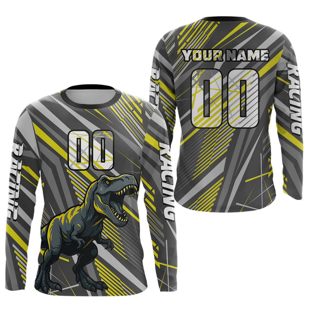 Dinosaur Motocross Jersey Yellow&Grey Dirt Bike Jersey for Men Kid Women Upf30+ XM349