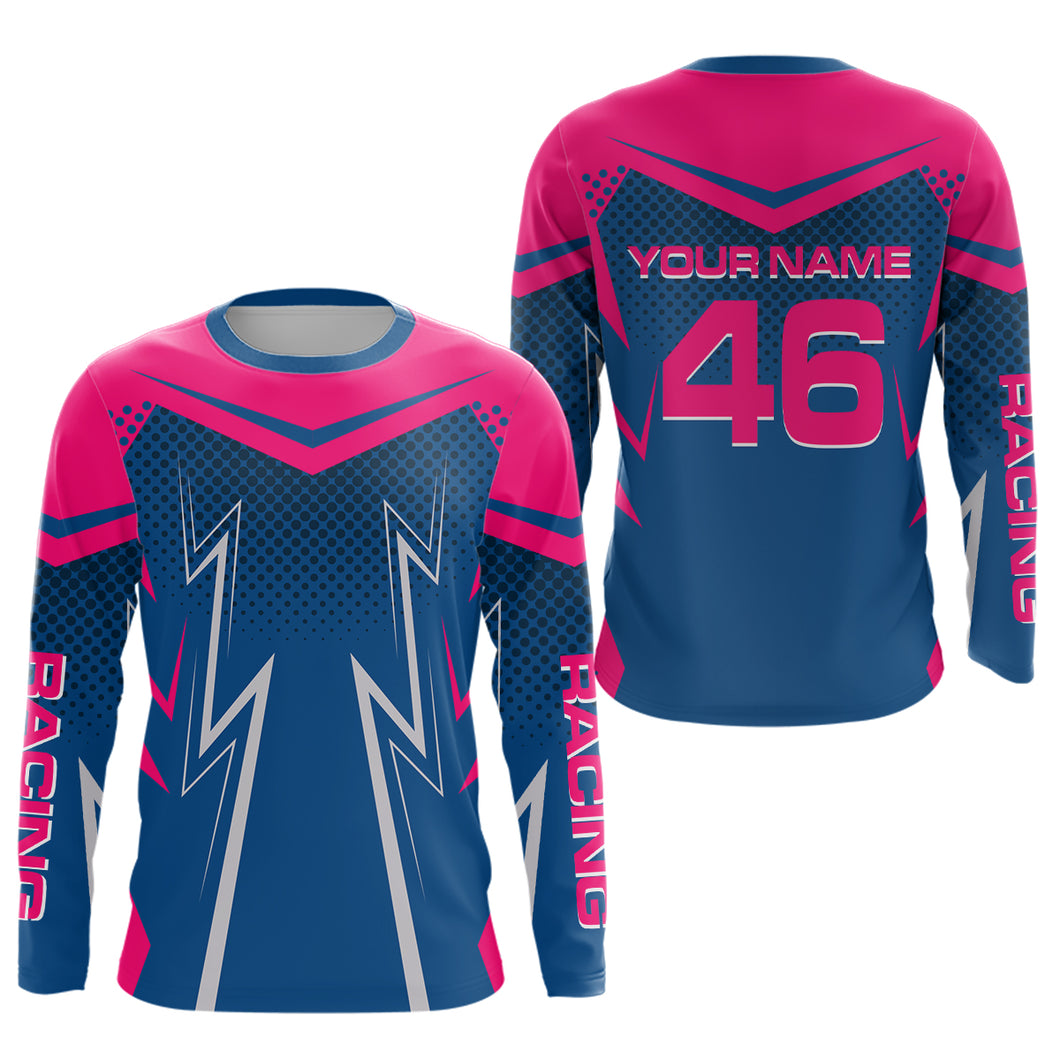 Pink&Blue Motocross Jersey Custom Racing Shirts Dirt Bike Jersey for Men Kid Women XM354