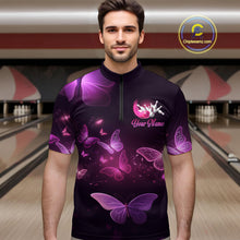 Load image into Gallery viewer, Purple Butterflies Bowling Shirts Men Women Team Bowling Jerseys Polo and Zip Shirt MBL166