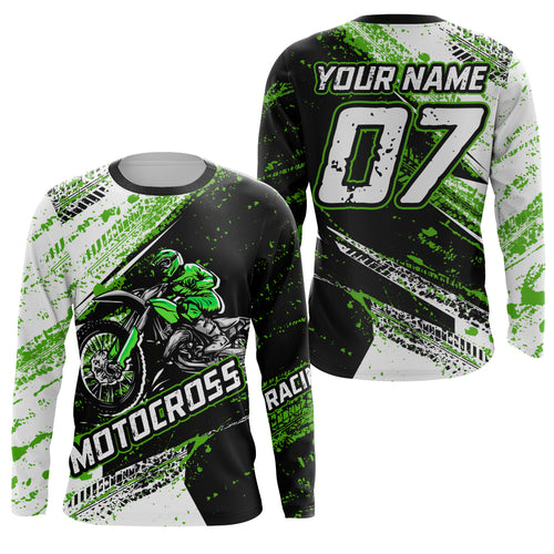 Youth Motocross Jersey UPF30+ Custom Green Dirt Bike Shirt For Men Women Kid Off-road Racing Shirt XM24