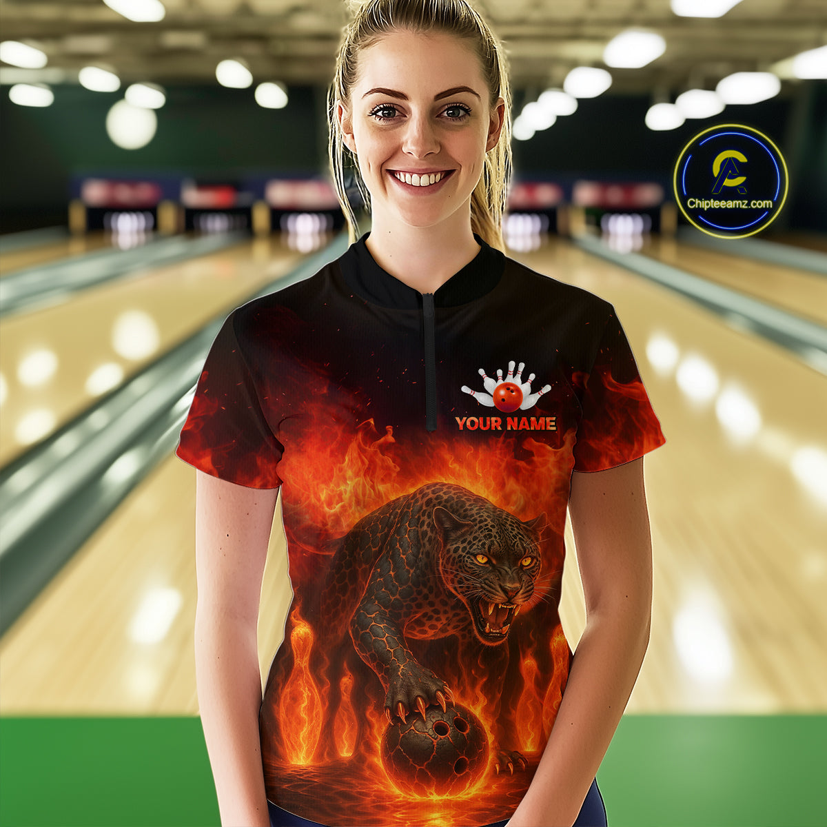 Custom Leopard Bowling Shirts for Women Men Team Bowling Polo and Quarter Zip MBL145