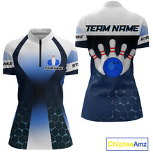 Load image into Gallery viewer, White and Blue Bowling Shirts for Men Women Team Custom Bowling Polo &amp; Quarter Zip MBL105