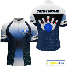 Load image into Gallery viewer, White and Blue Bowling Shirts for Men Women Team Custom Bowling Polo &amp; Quarter Zip MBL105