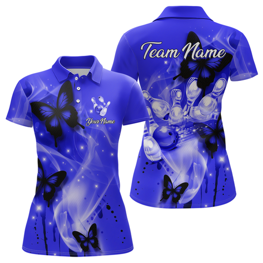 Custom Navy Blue Butterflies Bowling Shirts for Men Women Team MBL120