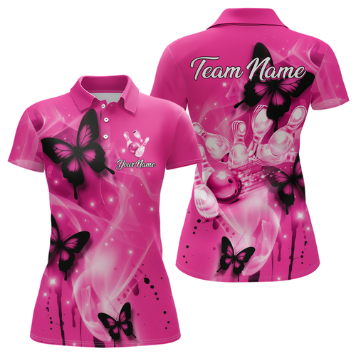 Custom Pink Butterflies Bowling Shirts for Men Women Team MBL120