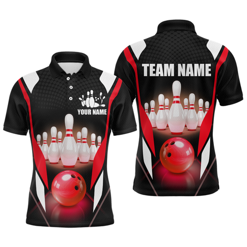 Red Bowling Shirt for Men and Women Bowling Jersey with Team Bowling Polo & 1/4 Zip MBL42