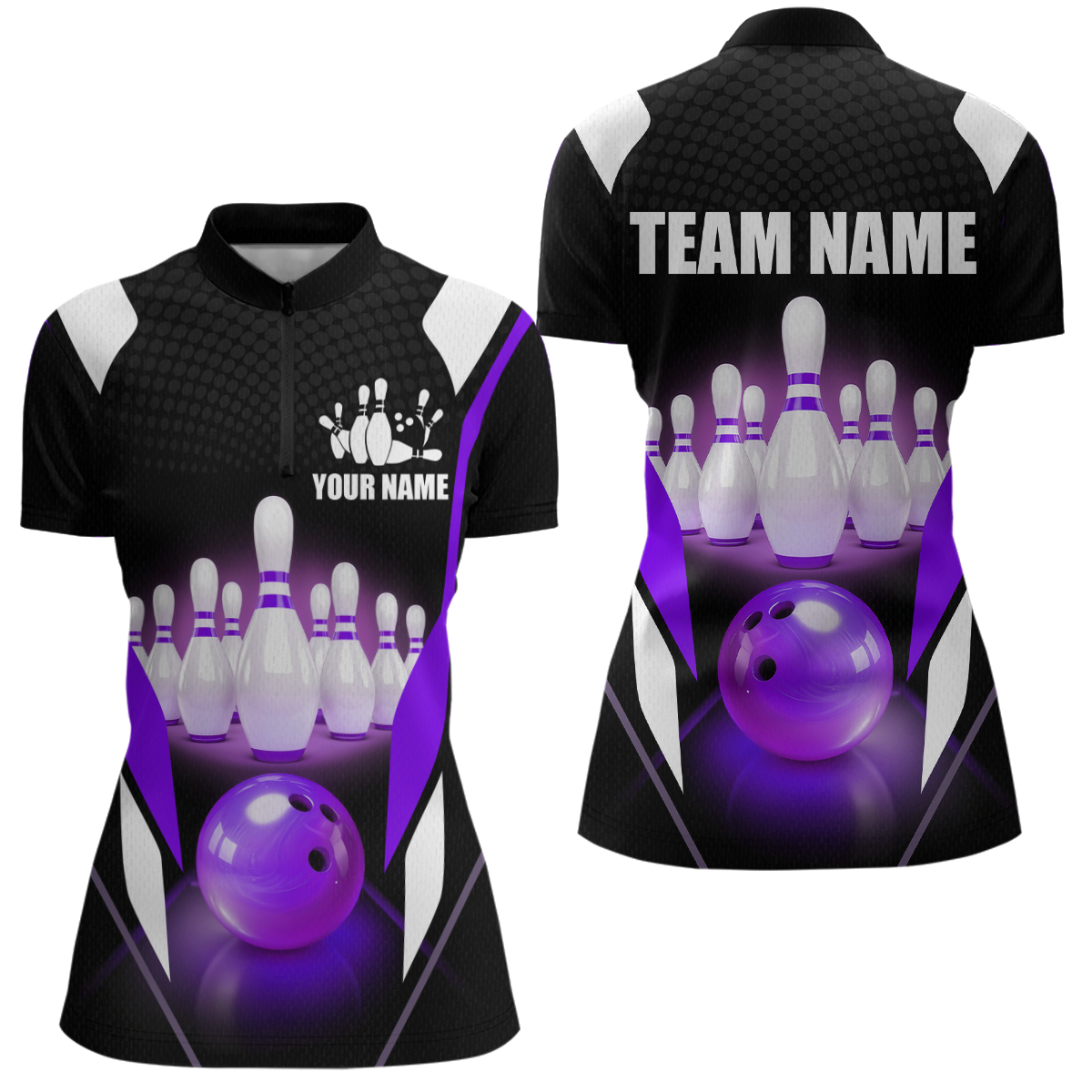 Purple Bowling Shirt for Men and Women Bowling Jersey with Team Bowling Polo & 1/4 Zip MBL42