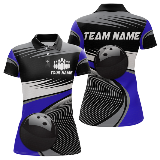 Black&Blue Bowling Shirt for Men Women Team Custom Bowling Polo & 1/4 Zip Shirt MBL43