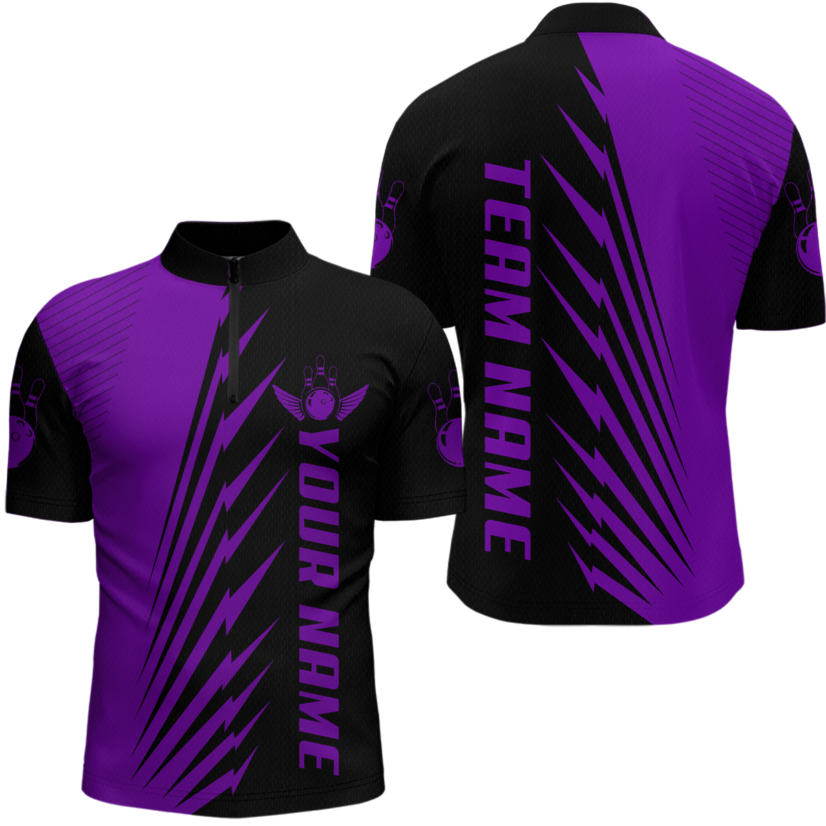 Custom Purple Bowling Shirts for Men Women Team Bowling Polo & 1/4 Zip Shirt MBL48
