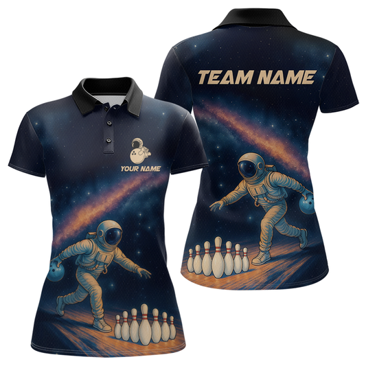 Astronaut Bowling Shirts for Women Men Team Bowling Jerseys Galaxy Bowl Polo 1/4 Zip MBL167