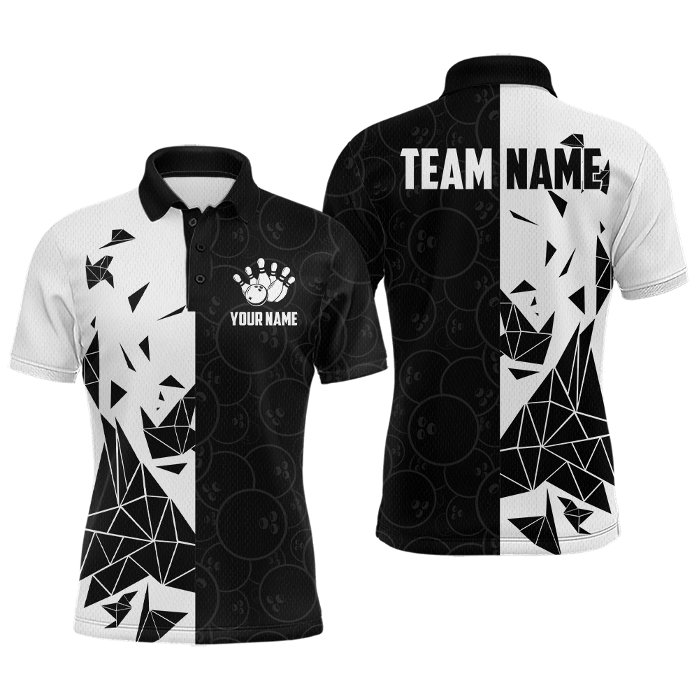 Black & White Bowling Shirts for Women Men Custom Team Bowling Polo&1/4 Zip Shirt MBL174