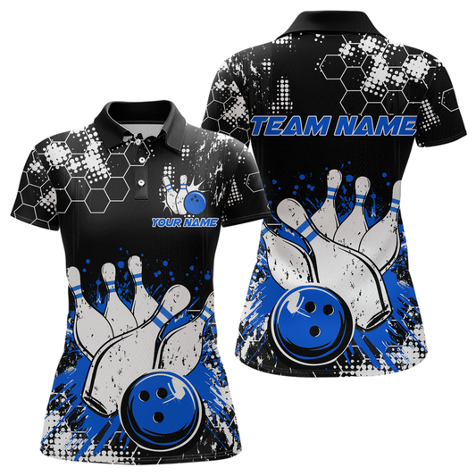 Blue Watercolor Bowling Shirts Men Women Team Custom Bowling Polo & 1/4 Zip Shirt MBL60