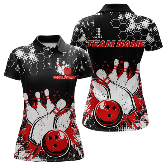 Red Watercolor Bowling Shirts Men Women Team Custom Bowling Polo & 1/4 Zip Shirt MBL60