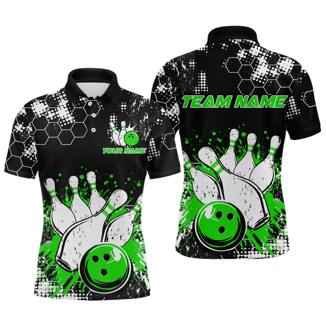 Green Watercolor Bowling Shirts Men Women Team Custom Bowling Polo & 1/4 Zip Shirt MBL60