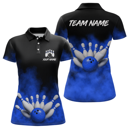 Blue Smoke Bowling Shirts for Men Women Team Personalized Bowling Polo and Quarter Zip MBL130