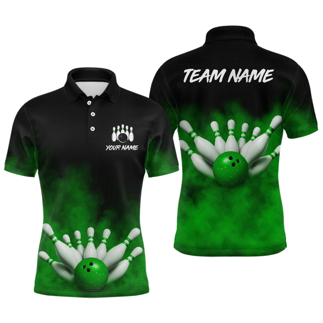 Green Smoke Bowling Shirts for Men Women Team Personalized Bowling Polo and Quarter Zip MBL130