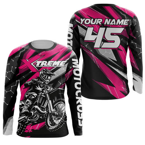 Pink Motocross Jersey Youth Women Men Upf30+ Dirt Bike Shirt Motorcycle Riding Shirt XM271