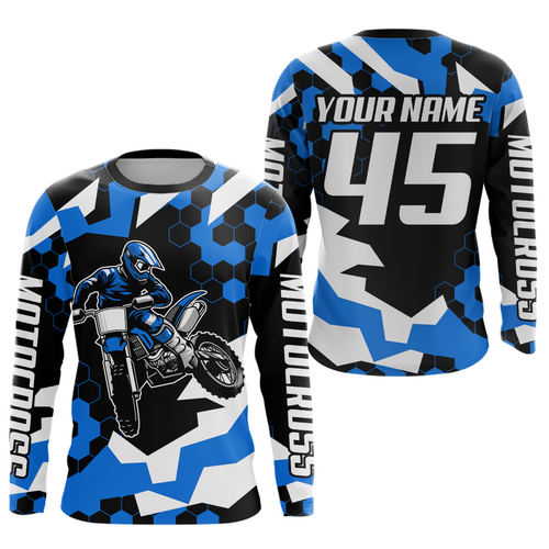 Custom Blue Motocross Jersey Racing Shirts for Men Kid Women Dirt Bike Shirts XM346