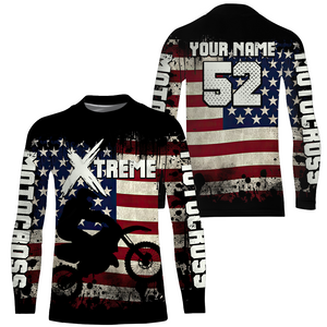 Patriotic American Flag Motocross Jersey Youth UPF30+ Extreme Dirt Bike Racing Shirt Kid Men Women XM124