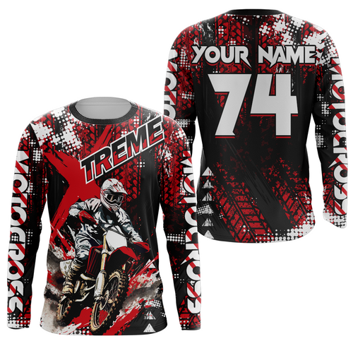 Motocross Jersey Red UPF30+ Youth Xtreme Dirt Bike Shirt Kids Men Off-road MX Racing XM135