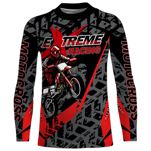 Red Motocross Racing Jersey Youth Men Kid UPF30+ Dirt Bike Motorcycle Off-Road Shirt XM138