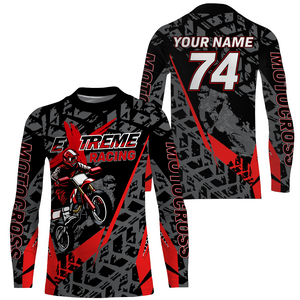 Red Motocross Racing Jersey Youth Men Kid UPF30+ Dirt Bike Motorcycle Off-Road Shirt XM138