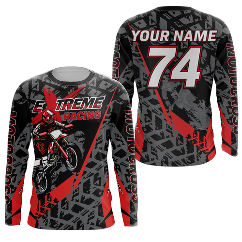 Red Motocross Racing Jersey Youth Men Kid UPF30+ Dirt Bike Motorcycle Off-Road Shirt XM138