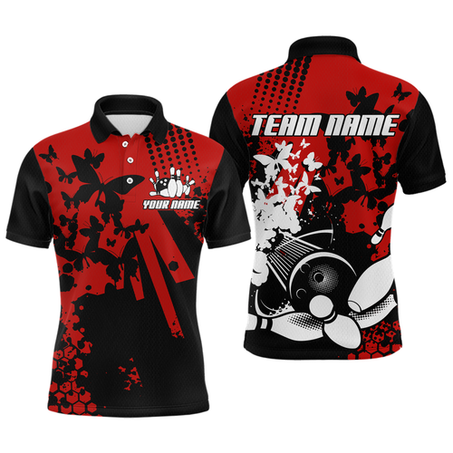 Custom Red Butterflies Bowling Shirts for Men Women Bowling Jersey Team Name MBL79