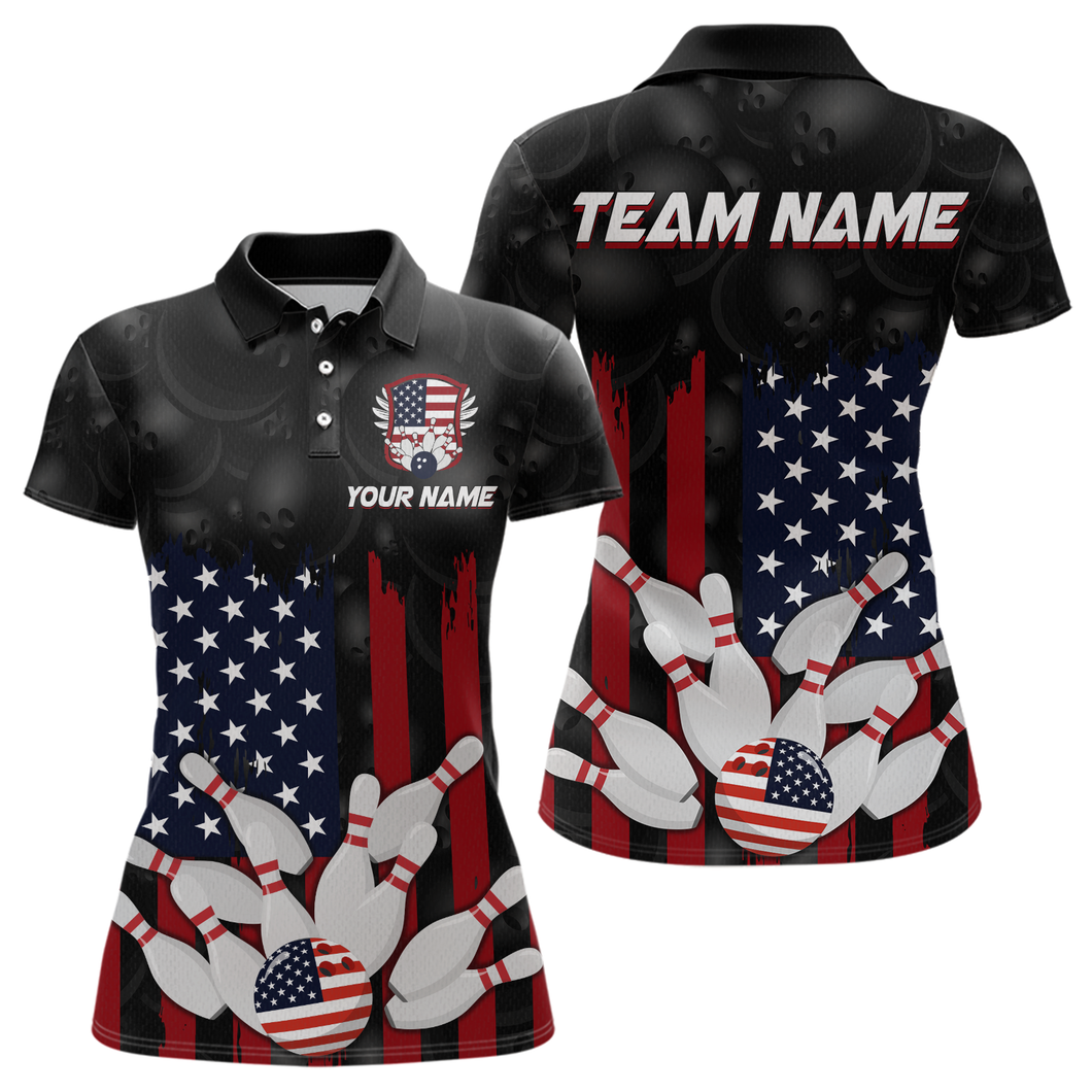 Custom American Flag Bowling Shirts for Men Women Patriotic Bowling Polo & 1/4 Zip MBL03