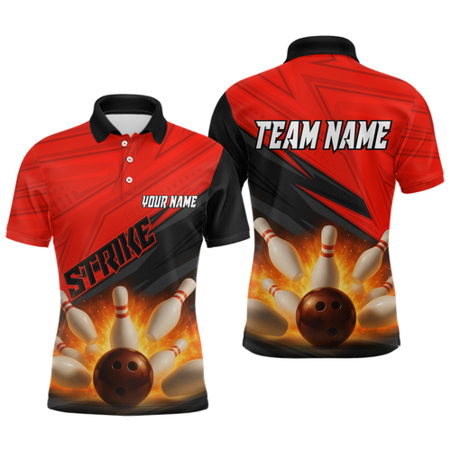 Custom Flaming Red Bowling Shirts for Women Men Team Bowling Polo & Quarter Zip MBL99