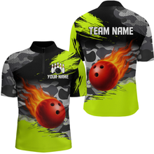 Load image into Gallery viewer, Custom Lime Green Bowling Shirt for Men Women Team Bowling Jerseys Polo 1/4 Zip MBL100