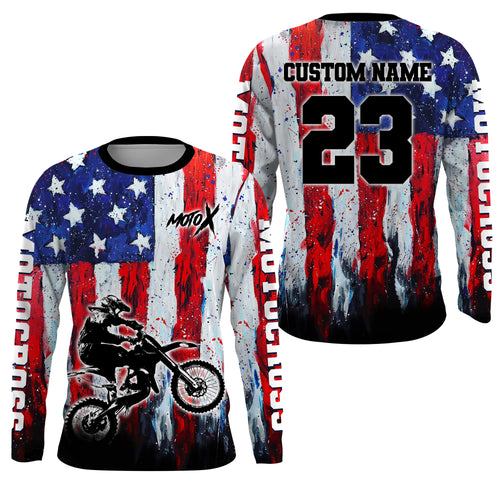 Motocross Racing Jersey UPF30+ American Flag Motox Dirt Bike Shirt Off-Road Motorcycle Jersey XM69