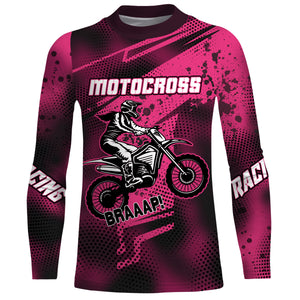 Pink Motocross Racing Jersey Youth UPF30+ Off-Road MX Racing Dirt Bike Shirt Biker Girl Women XM170