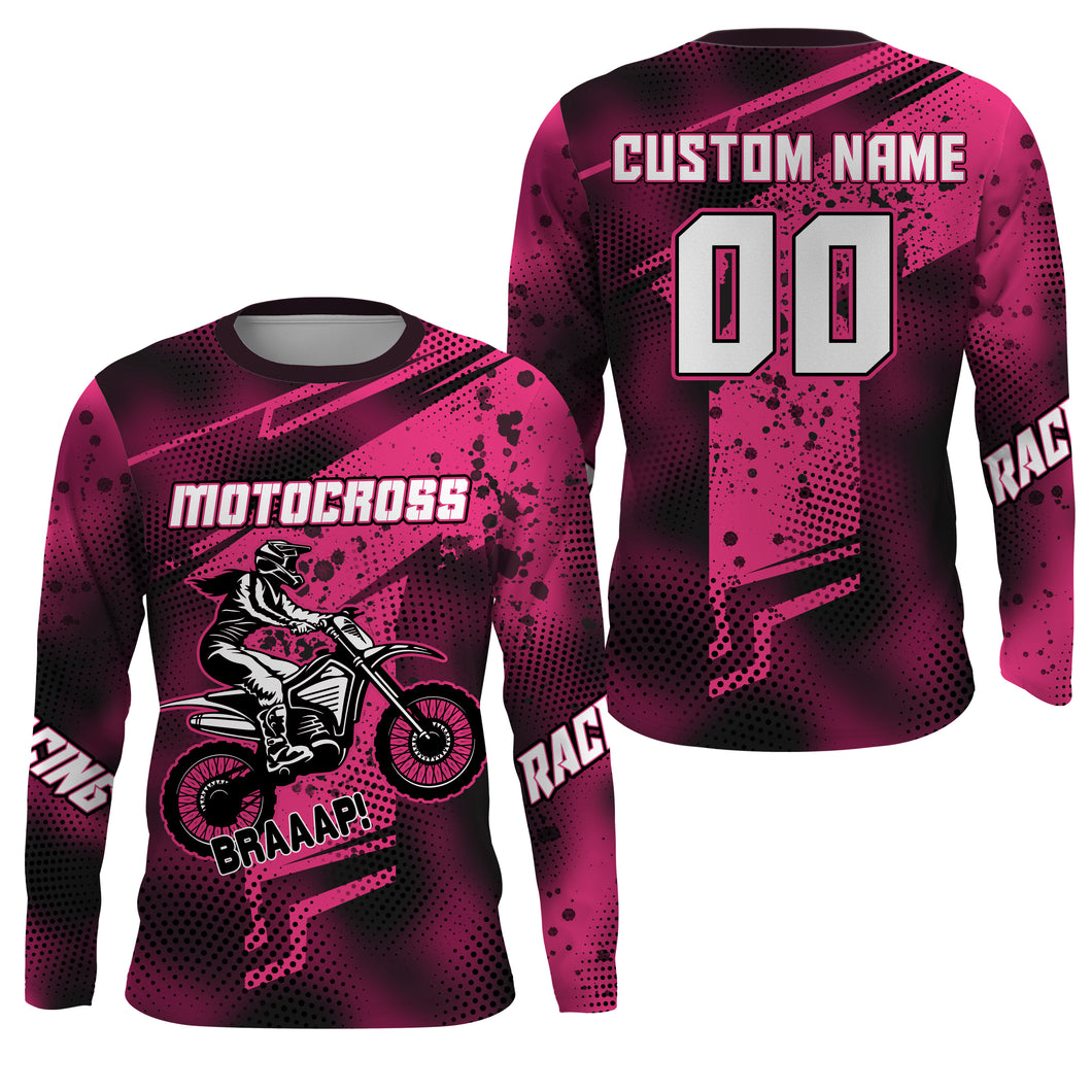 Pink Motocross Racing Jersey Youth UPF30+ Off-Road MX Racing Dirt Bike Shirt Biker Girl Women XM170