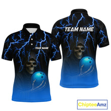 Load image into Gallery viewer, Custom Blue Thunder Skeleton Bowling Jersey for Men Bowling Polo &amp; 1/4 Zip Bowling Team Shirts HNT108