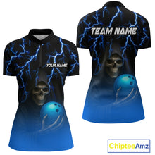 Load image into Gallery viewer, Custom Blue Thunder Skeleton Bowling Jersey for Women Bowling Polo &amp; 1/4 Zip Bowling Team Shirts HNT108