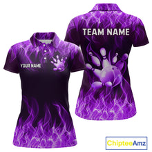 Load image into Gallery viewer, Custom Purple Flame Bowling Jersey for Women Bowling Uniform Polo &amp; 1/4 Zip Bowling Team Shirts HNT106