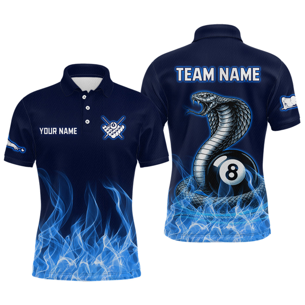 Custom Blue Cobra Snake 8 Ball Pool Flame Billiard Shirts for Men Team Polo & 1/4 Zip Shirts NNT56