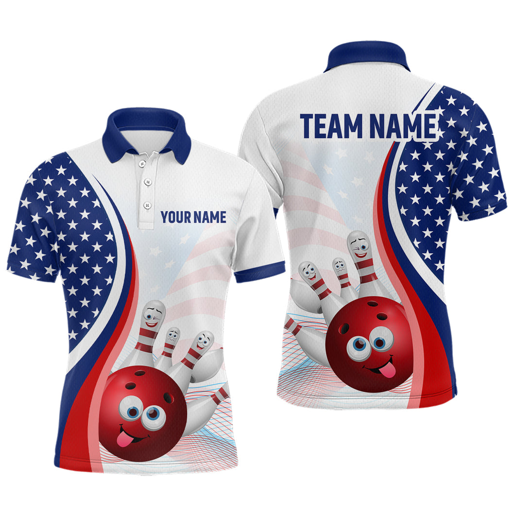 Personalized US Flag Funny Bowling Shirt for Men 3D Bowling Jersey Shirts Polo & Quarter-zip with Team HNT08