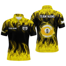 Load image into Gallery viewer, Personalized Yellow Flaming Billiard Jerseys 9 Ball Pool Billiard Shirts for Men Team Polo &amp; 1/4 Zip Shirt NNT32