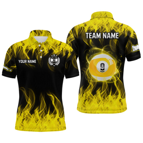 Personalized Yellow Flaming Billiard Jerseys 9 Ball Pool Billiard Shirts for Men Team Polo & 1/4 Zip Shirt NNT32