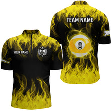 Load image into Gallery viewer, Personalized Yellow Flaming Billiard Jerseys 9 Ball Pool Billiard Shirts for Men Team Polo &amp; 1/4 Zip Shirt NNT32