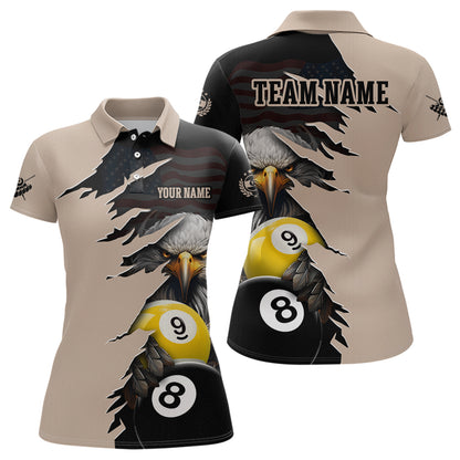 Personalized American Flag Eagle 8 & 9 Billiard Jersey for Women Billiard Shirt Polo & 1/4 Zip NNT38