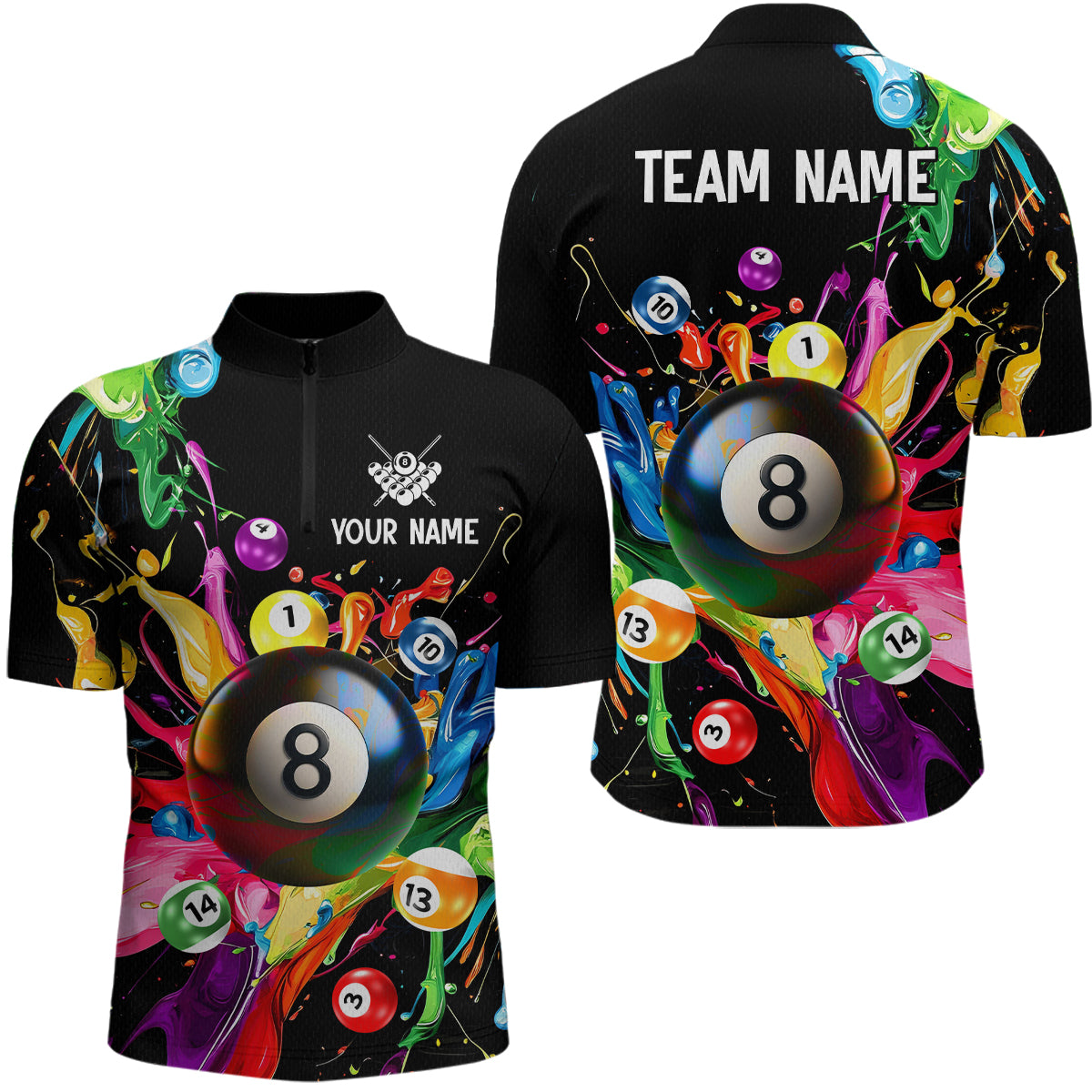 Colorful Ball Billiard Jersey Personalized Billiard Shirt for Men, Billiard Team Jersey Polo & 1/4 Zip NNT31