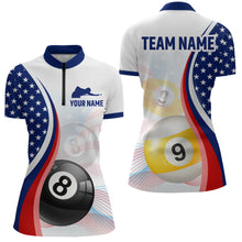 Load image into Gallery viewer, US Flag Billiard Shirt 8 9 Ball Billiard Jersey Women Performance Billiard Shirt for Women Team Polo &amp; 1/4 Zip NNT15