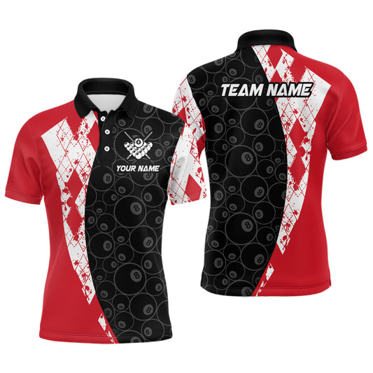 Red 8 Ball Billiard Shirts for Men Billiard Team Shirts Billiard League for Polo & 1/4 Zipper NNT84